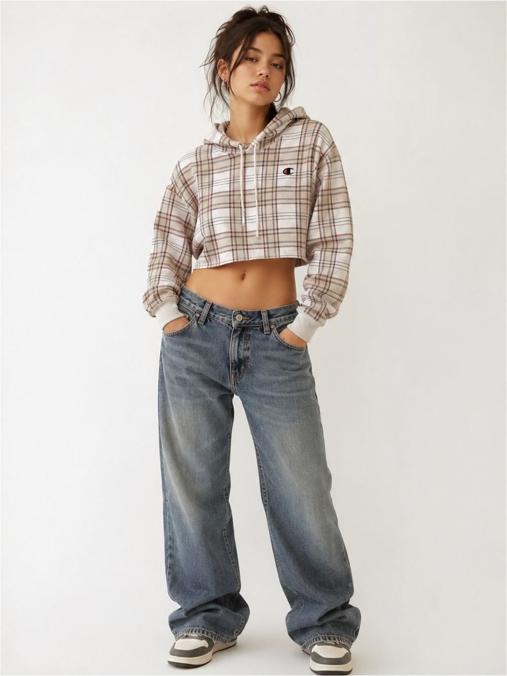 Champion Plaid Cropped Hoodie Women’s Large